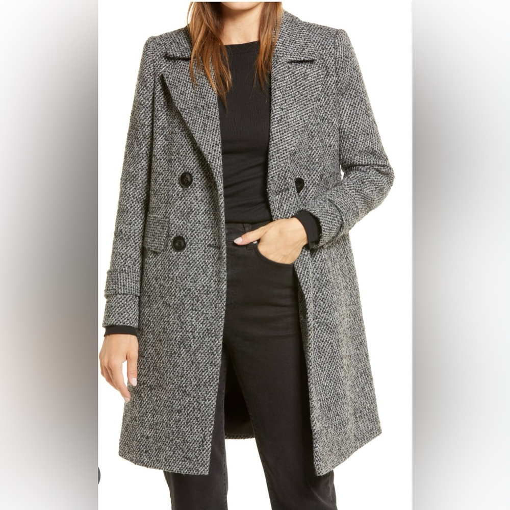 Guess Gray Wool Pea Coat with Notched Lapels